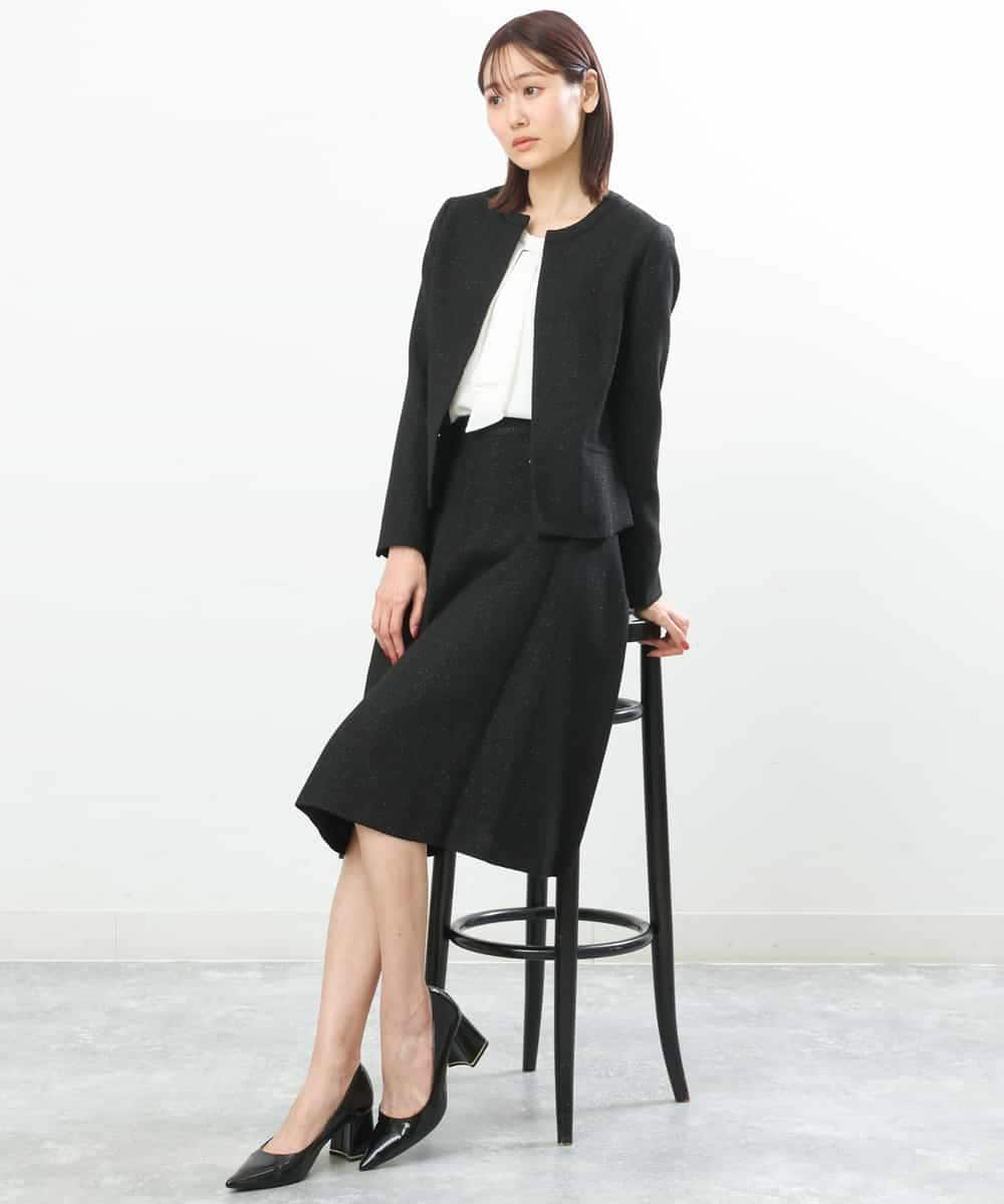 FKDDP91215 MK MICHEL KLEIN(MK ミッシェルクラン) ノーカラーラメツイードジャケット/洗える ネイビー