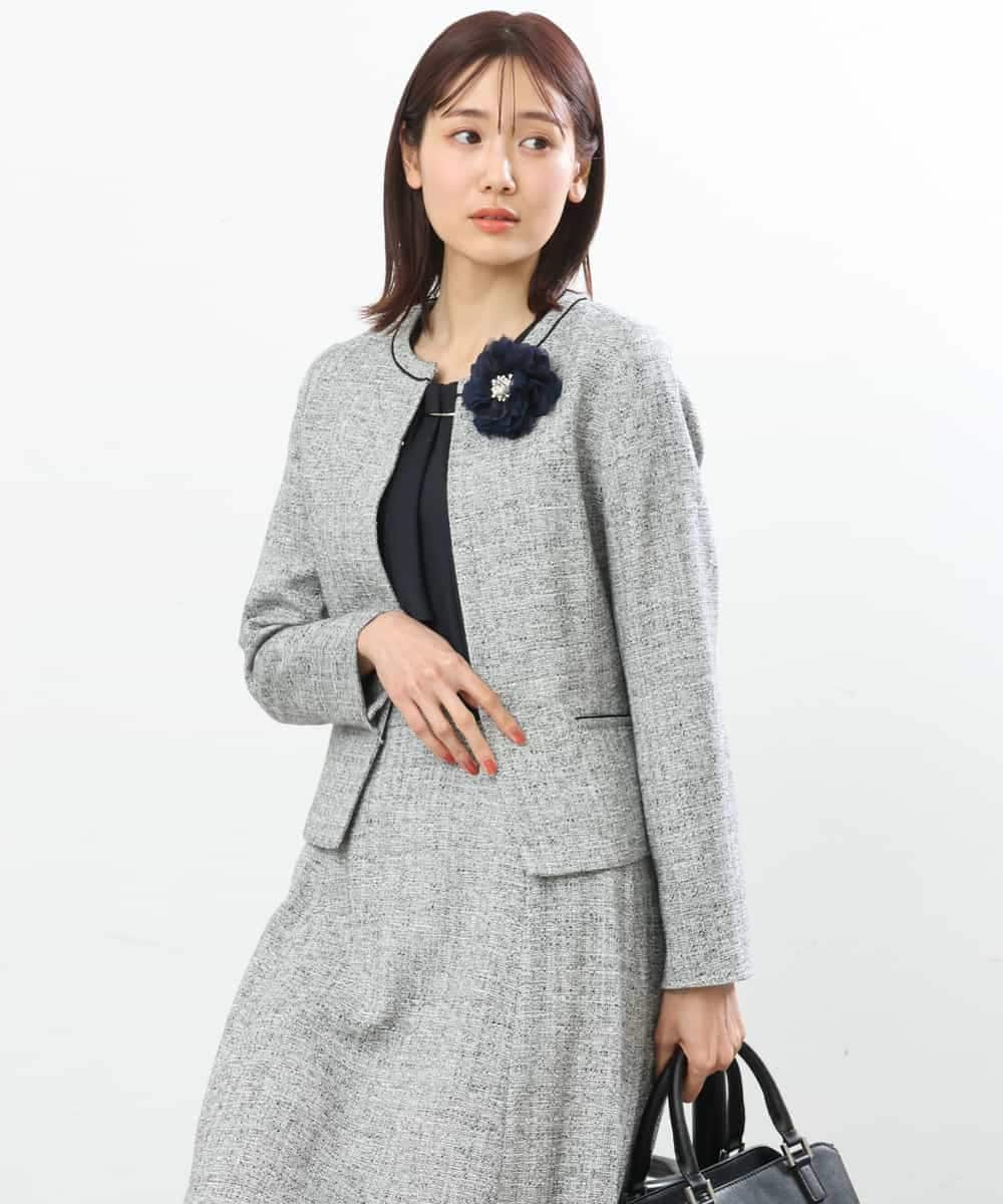 FKDDP91215 MK MICHEL KLEIN(MK ミッシェルクラン) ノーカラーラメツイードジャケット/洗える ネイビー