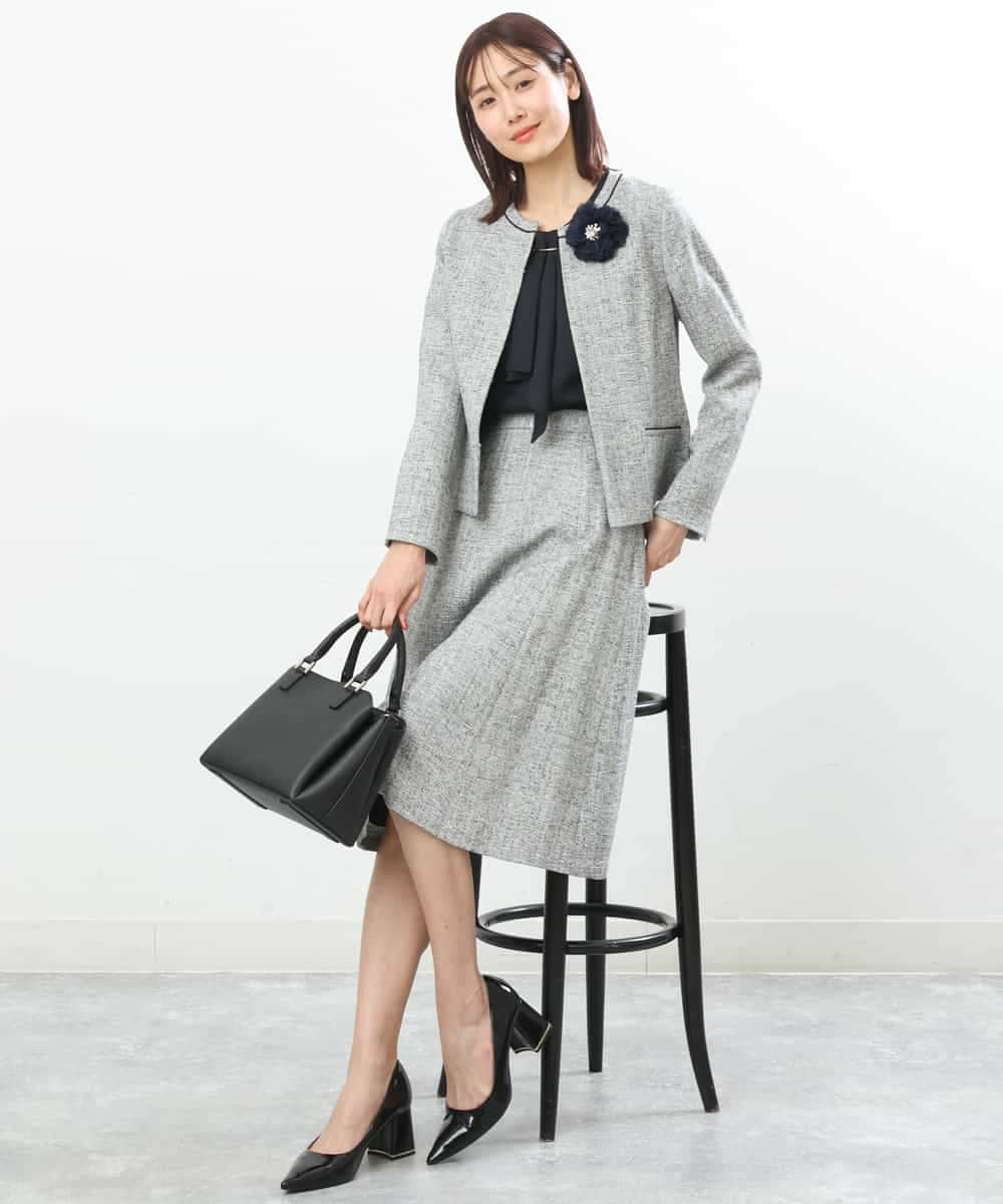 FKDDP91215 MK MICHEL KLEIN(MK ミッシェルクラン) ノーカラーラメツイードジャケット/洗える ネイビー