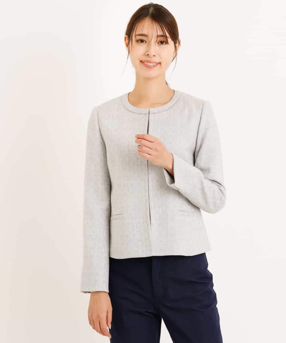 FKDDP91215 MK MICHEL KLEIN(MK ミッシェルクラン) ノーカラーラメツイードジャケット/洗える ネイビー