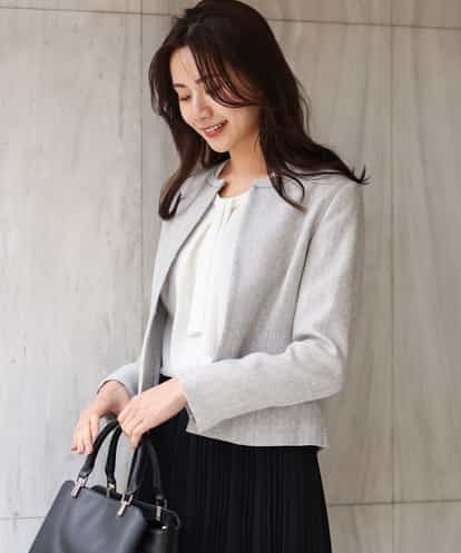 FKDDS91230 MK MICHEL KLEIN ノーカラーラメツイードジャケット/洗える