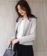 FKDDS91230 MK MICHEL KLEIN(MK ミッシェルクラン) ノーカラーラメツイードジャケット/洗える ライトグレー