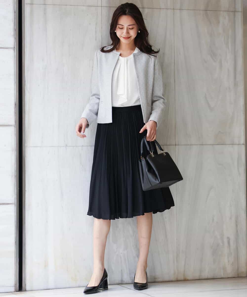 FKDDS91230 MK MICHEL KLEIN(MK ミッシェルクラン) ノーカラーラメツイードジャケット/洗える グレー