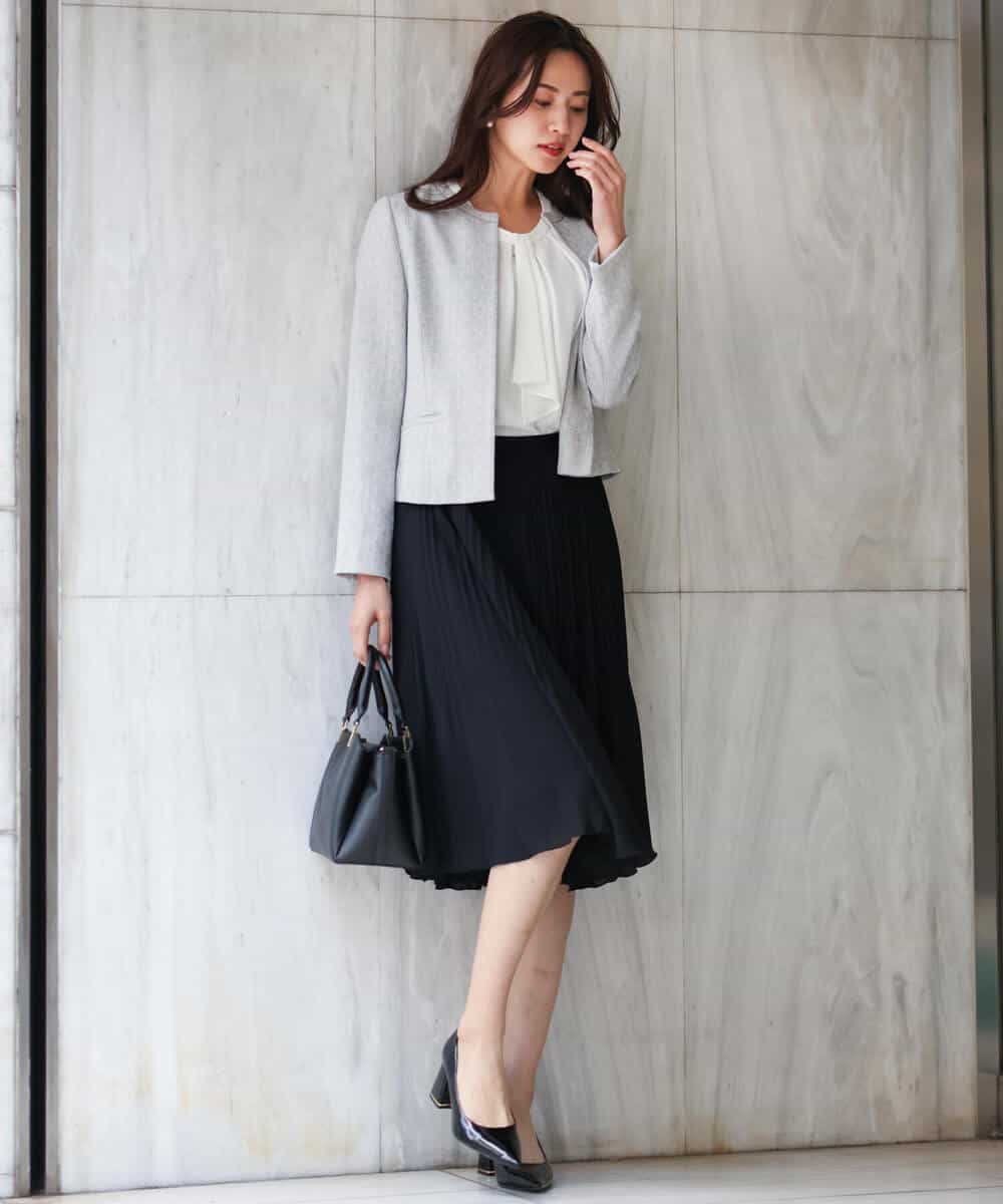 FKDDS91230 MK MICHEL KLEIN(MK ミッシェルクラン) ノーカラーラメツイードジャケット/洗える グレー