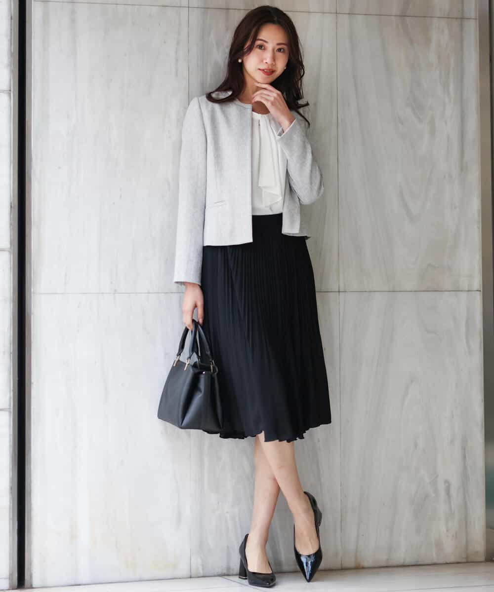 FKDDS91230 MK MICHEL KLEIN(MK ミッシェルクラン) ノーカラーラメツイードジャケット/洗える グレー