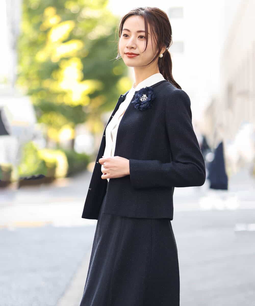 FKDDS91230 MK MICHEL KLEIN(MK ミッシェルクラン) ノーカラーラメツイードジャケット/洗える グレー