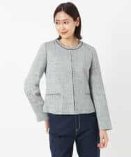FKDDS91230 MK MICHEL KLEIN(MK ミッシェルクラン) ノーカラーラメツイードジャケット/洗える グレー