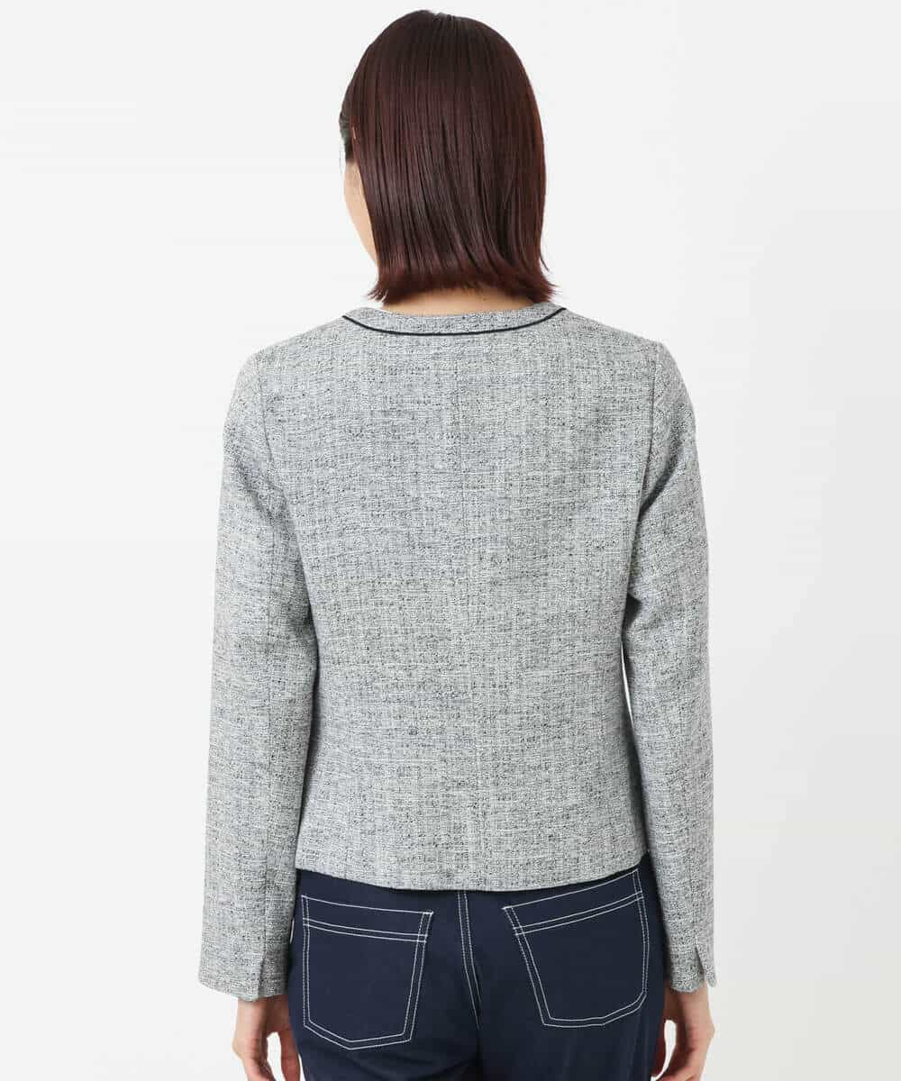 FKDDS91230 MK MICHEL KLEIN(MK ミッシェルクラン) ノーカラーラメツイードジャケット/洗える グレー