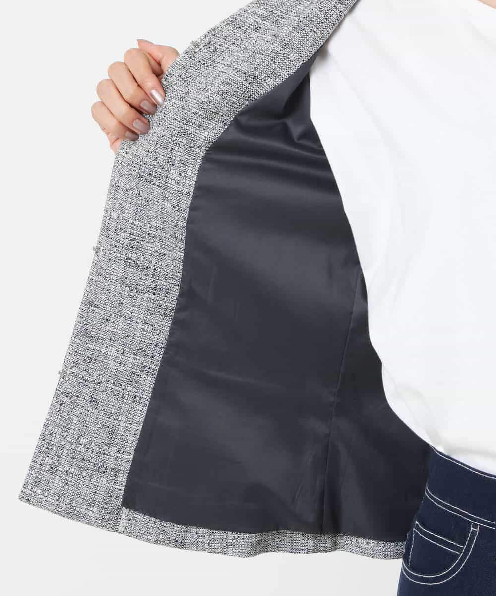 FKDDS91230 MK MICHEL KLEIN(MK ミッシェルクラン) ノーカラーラメツイードジャケット/洗える グレー