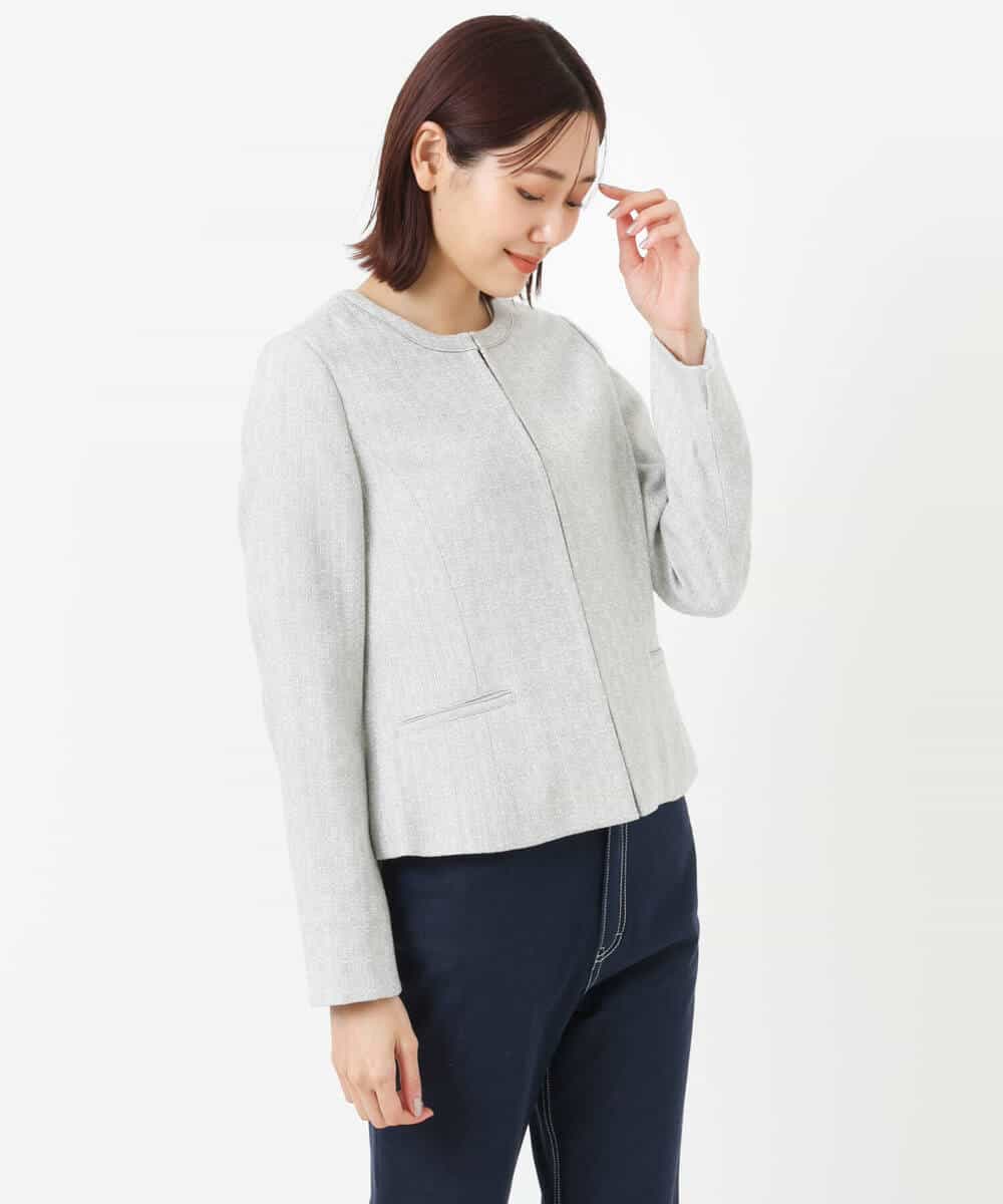 FKDDS91230 MK MICHEL KLEIN(MK ミッシェルクラン) ノーカラーラメツイードジャケット/洗える グレー