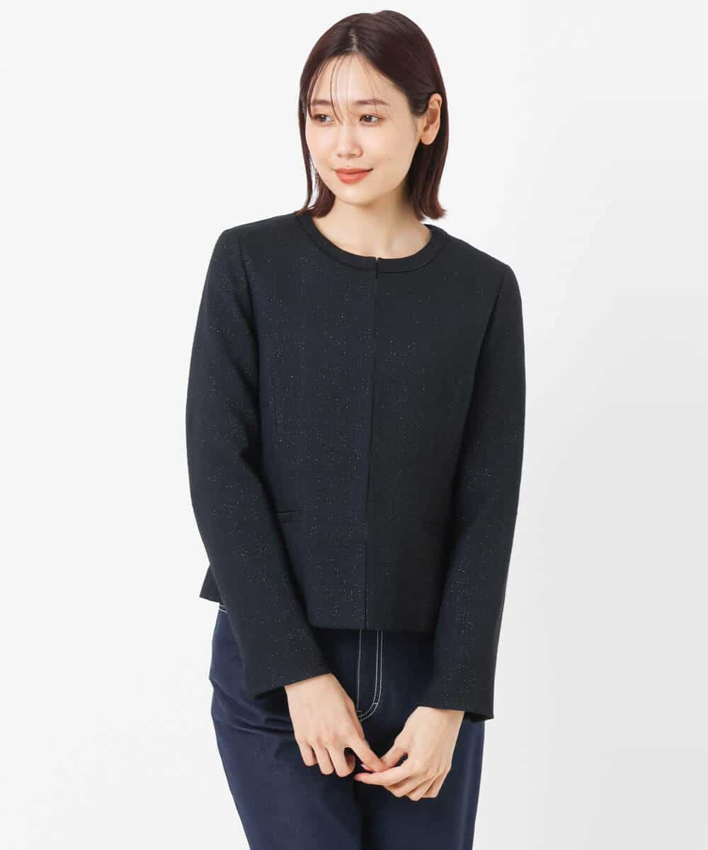 FKDDS91230 MK MICHEL KLEIN(MK ミッシェルクラン) ノーカラーラメツイードジャケット/洗える グレー