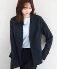 FKDFD10230 MK MICHEL KLEIN(MK ミッシェルクラン) ダブルクロス カラーレスジャケット/セットアップ対応/洗える ネイビー