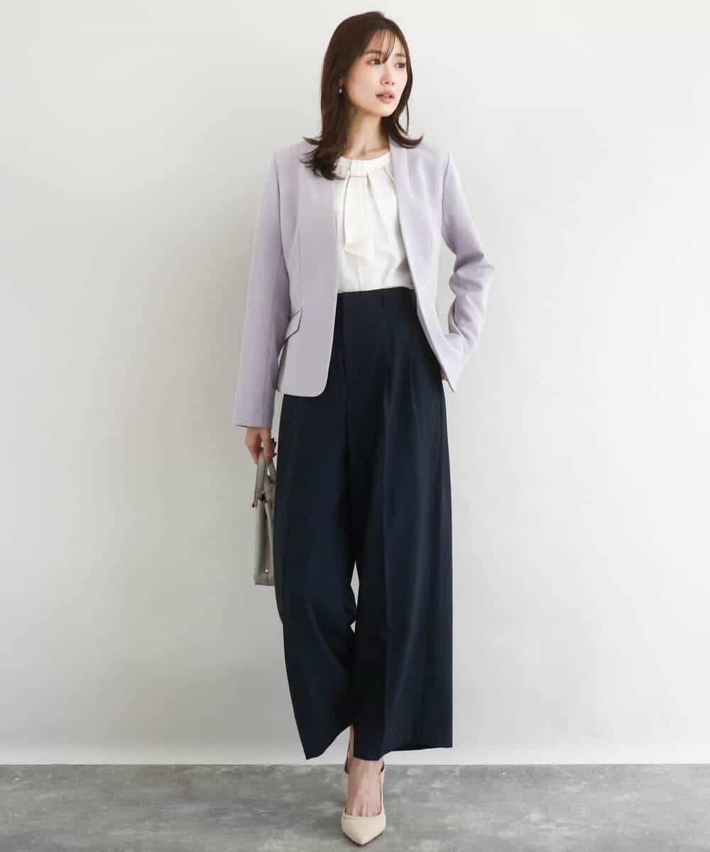 FKDFD10230 MK MICHEL KLEIN(MK ミッシェルクラン) ダブルクロス カラーレスジャケット/セットアップ対応/洗える ネイビー