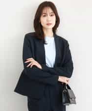 FKDFD10230 MK MICHEL KLEIN(MK ミッシェルクラン) ダブルクロス カラーレスジャケット/セットアップ対応/洗える ネイビー