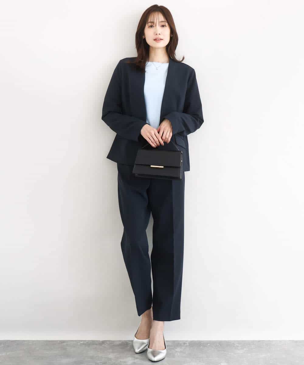 FKDFD10230 MK MICHEL KLEIN(MK ミッシェルクラン) ダブルクロス カラーレスジャケット/セットアップ対応/洗える ネイビー