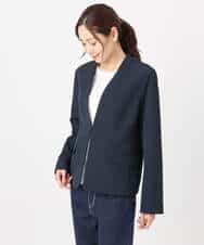 FKDFD10230 MK MICHEL KLEIN(MK ミッシェルクラン) ダブルクロス カラーレスジャケット/セットアップ対応/洗える ネイビー