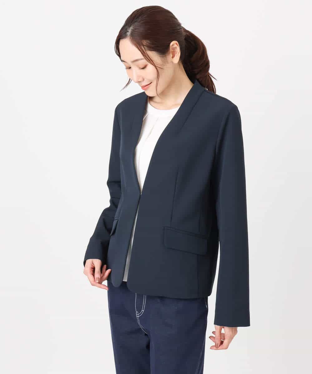 FKDFD10230 MK MICHEL KLEIN(MK ミッシェルクラン) ダブルクロス カラーレスジャケット/セットアップ対応/洗える ネイビー