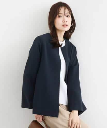 FKDFD11230 MK MICHEL KLEIN ダブルクロス テントラインノーカラージャケット/セットアップ対応/防シワ/ストレッチ/洗える