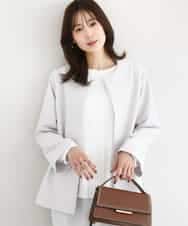 FKDFD11230 MK MICHEL KLEIN(MK ミッシェルクラン) ダブルクロス テントラインノーカラージャケット/セットアップ対応/防シワ/ストレッチ/洗える グレージュ