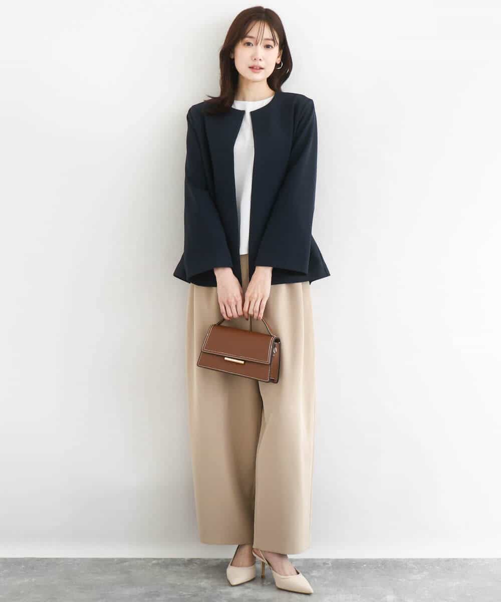 FKDFD11230 MK MICHEL KLEIN(MK ミッシェルクラン) ダブルクロス テントラインノーカラージャケット/セットアップ対応/防シワ/ストレッチ/洗える グレージュ