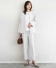 FKDFD11230 MK MICHEL KLEIN(MK ミッシェルクラン) ダブルクロス テントラインノーカラージャケット/セットアップ対応/防シワ/ストレッチ/洗える グレージュ