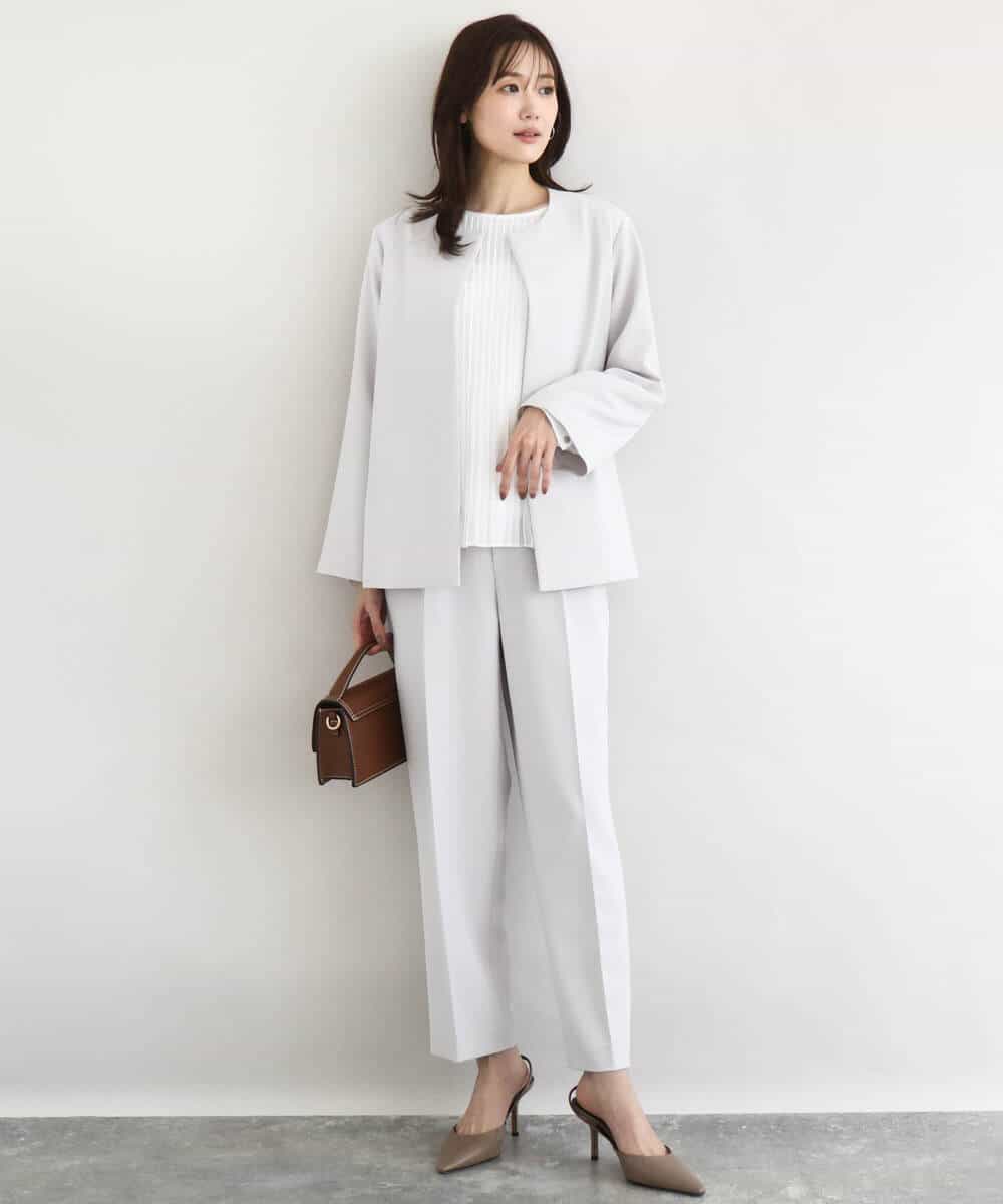 FKDFD11230 MK MICHEL KLEIN(MK ミッシェルクラン) ダブルクロス テントラインノーカラージャケット/セットアップ対応/防シワ/ストレッチ/洗える グレージュ