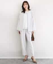 FKDFD11230 MK MICHEL KLEIN(MK ミッシェルクラン) ダブルクロス テントラインノーカラージャケット/セットアップ対応/防シワ/ストレッチ/洗える グレージュ