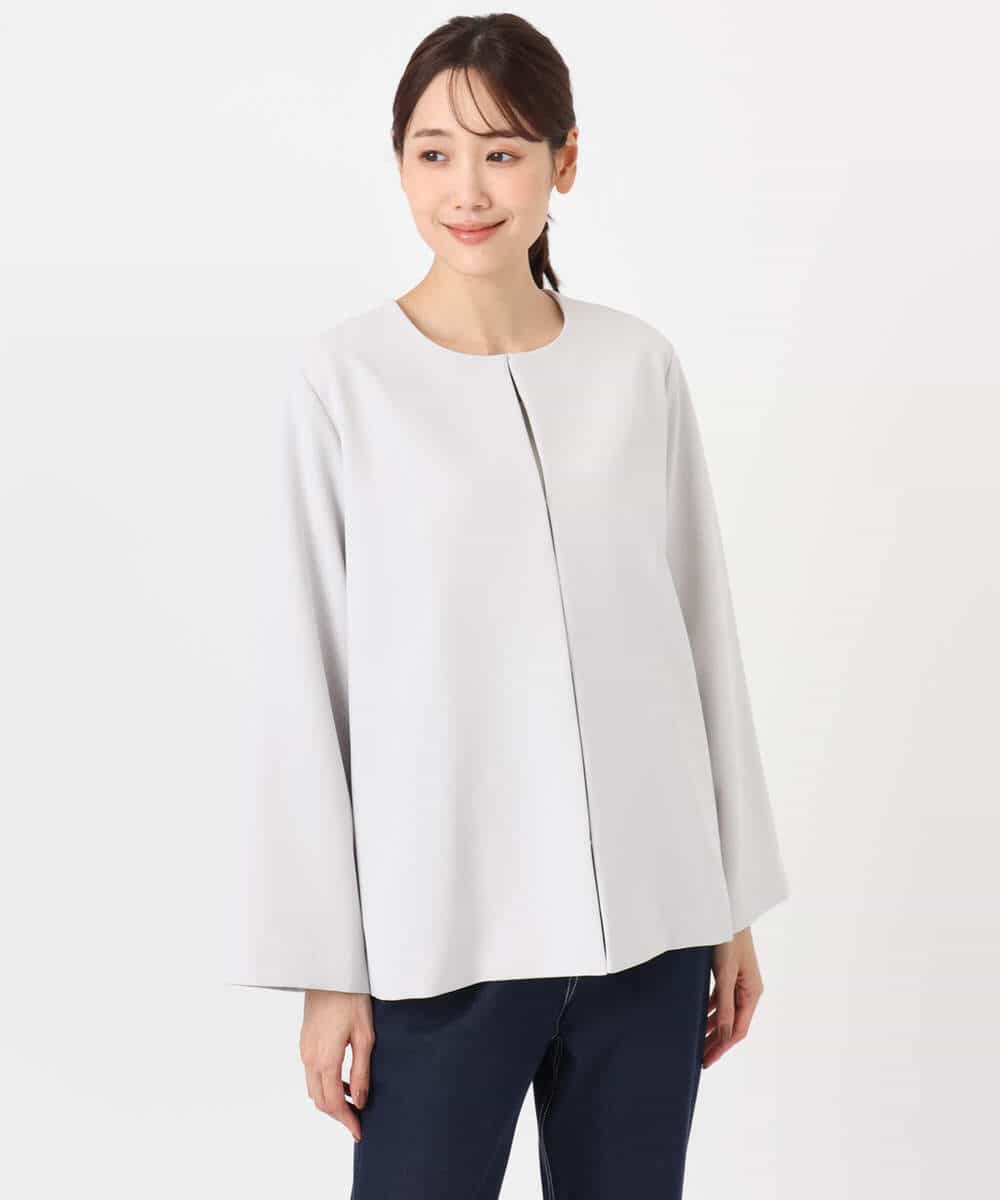 FKDFD11230 MK MICHEL KLEIN(MK ミッシェルクラン) ダブルクロス テントラインノーカラージャケット/セットアップ対応/防シワ/ストレッチ/洗える グレージュ