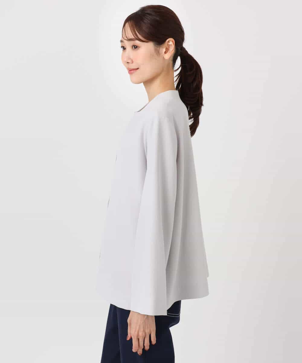 FKDFD11230 MK MICHEL KLEIN(MK ミッシェルクラン) ダブルクロス テントラインノーカラージャケット/セットアップ対応/防シワ/ストレッチ/洗える グレージュ