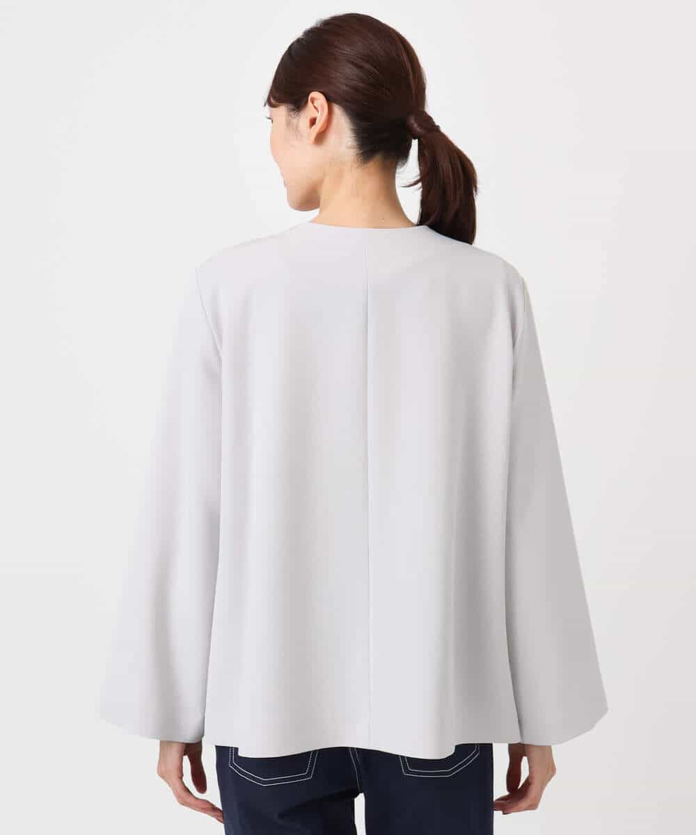 FKDFD11230 MK MICHEL KLEIN(MK ミッシェルクラン) ダブルクロス テントラインノーカラージャケット/セットアップ対応/防シワ/ストレッチ/洗える グレージュ