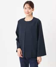 FKDFD11230 MK MICHEL KLEIN(MK ミッシェルクラン) ダブルクロス テントラインノーカラージャケット/セットアップ対応/防シワ/ストレッチ/洗える グレージュ