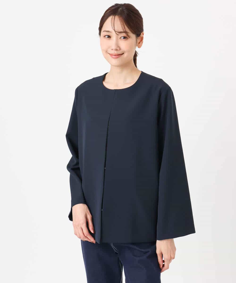 FKDFD11230 MK MICHEL KLEIN(MK ミッシェルクラン) ダブルクロス テントラインノーカラージャケット/セットアップ対応/防シワ/ストレッチ/洗える グレージュ