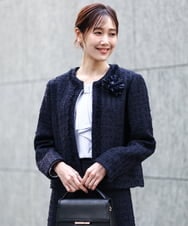 FKDFD65330 MK MICHEL KLEIN(MK ミッシェルクラン) ノーカラーファンシーツイードジャケット/セットアップ対応/洗える アイボリー