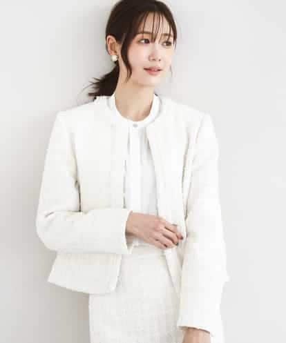 FKDFD65330 MK MICHEL KLEIN ノーカラーファンシーツイードジャケット/セットアップ対応/洗える