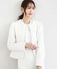 FKDFD65330 MK MICHEL KLEIN(MK ミッシェルクラン) ノーカラーファンシーツイードジャケット/セットアップ対応/洗える アイボリー