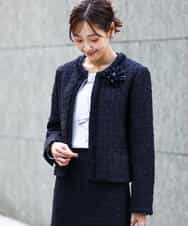 FKDFD65330 MK MICHEL KLEIN(MK ミッシェルクラン) ノーカラーファンシーツイードジャケット/セットアップ対応/洗える アイボリー