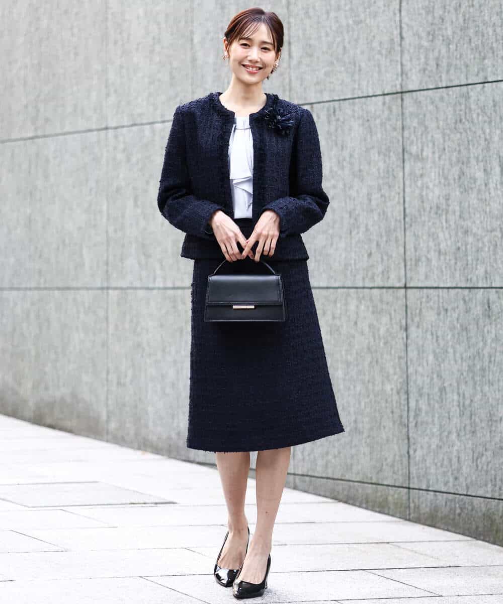 FKDFD65330 MK MICHEL KLEIN(MK ミッシェルクラン) ノーカラーファンシーツイードジャケット/セットアップ対応/洗える アイボリー