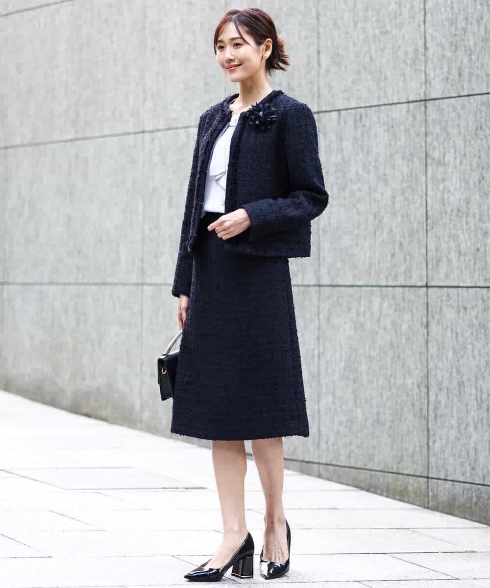 FKDFD65330 MK MICHEL KLEIN(MK ミッシェルクラン) ノーカラーファンシーツイードジャケット/セットアップ対応/洗える アイボリー