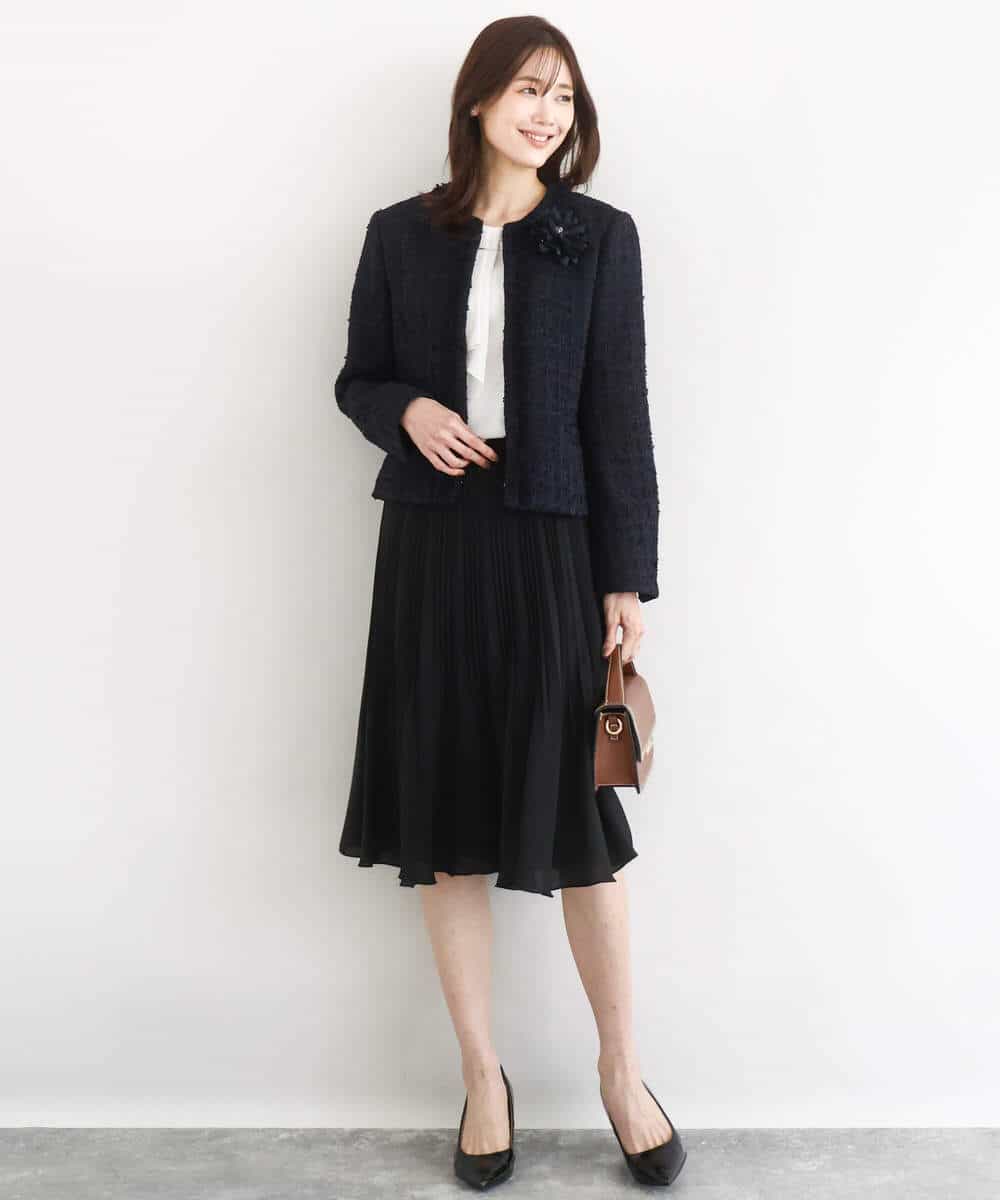 FKDFD65330 MK MICHEL KLEIN(MK ミッシェルクラン) ノーカラーファンシーツイードジャケット/セットアップ対応/洗える アイボリー