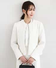 FKDFD65330 MK MICHEL KLEIN(MK ミッシェルクラン) ノーカラーファンシーツイードジャケット/セットアップ対応/洗える アイボリー