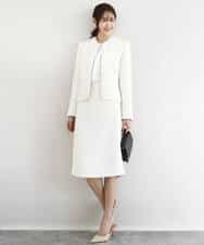 FKDFD65330 MK MICHEL KLEIN(MK ミッシェルクラン) ノーカラーファンシーツイードジャケット/セットアップ対応/洗える アイボリー