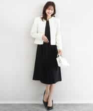 FKDFD65330 MK MICHEL KLEIN(MK ミッシェルクラン) ノーカラーファンシーツイードジャケット/セットアップ対応/洗える アイボリー