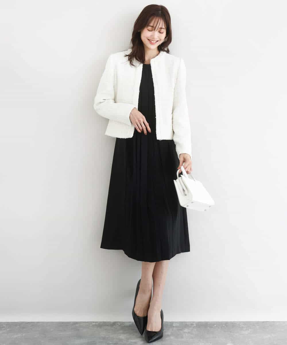 FKDFD65330 MK MICHEL KLEIN(MK ミッシェルクラン) ノーカラーファンシーツイードジャケット/セットアップ対応/洗える アイボリー