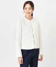 FKDFD65330 MK MICHEL KLEIN(MK ミッシェルクラン) ノーカラーファンシーツイードジャケット/セットアップ対応/洗える アイボリー