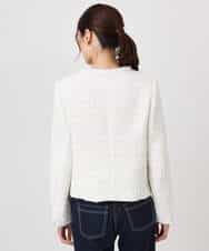 FKDFD65330 MK MICHEL KLEIN(MK ミッシェルクラン) ノーカラーファンシーツイードジャケット/セットアップ対応/洗える アイボリー