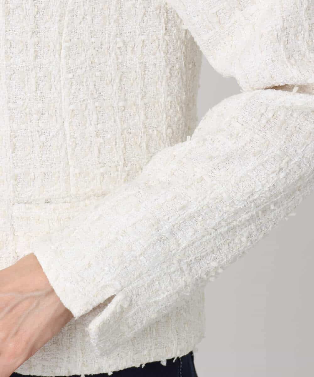 FKDFD65330 MK MICHEL KLEIN(MK ミッシェルクラン) ノーカラーファンシーツイードジャケット/セットアップ対応/洗える アイボリー