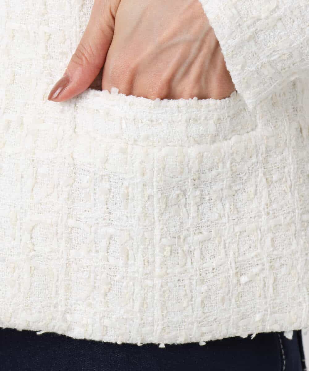 FKDFD65330 MK MICHEL KLEIN(MK ミッシェルクラン) ノーカラーファンシーツイードジャケット/セットアップ対応/洗える アイボリー