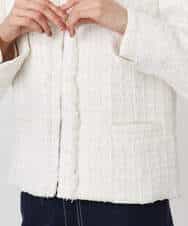 FKDFD65330 MK MICHEL KLEIN(MK ミッシェルクラン) ノーカラーファンシーツイードジャケット/セットアップ対応/洗える アイボリー