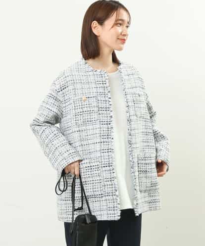FKDFS22330 MK MICHEL KLEIN ミックスツイードノーカラージャケット/洗える