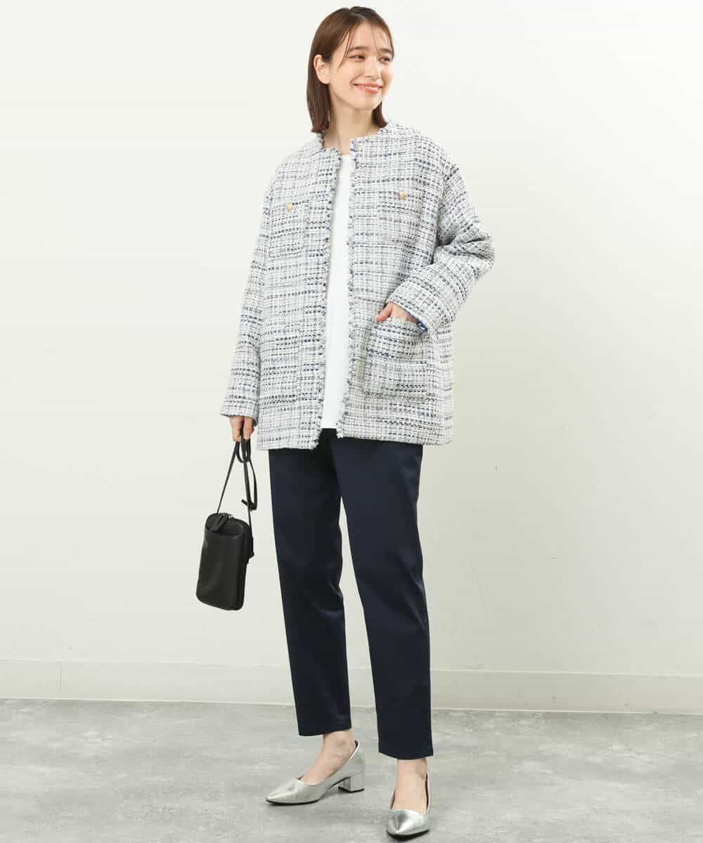 FKDFS22330 MK MICHEL KLEIN(MK ミッシェルクラン) ミックスツイードノーカラージャケット/洗える ライトブルー